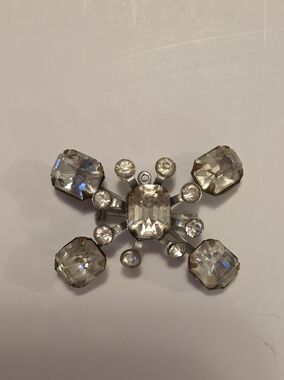 Vintage Clear Rhinestone Silver Tone Cross Pendant Necklace or Brooch Option